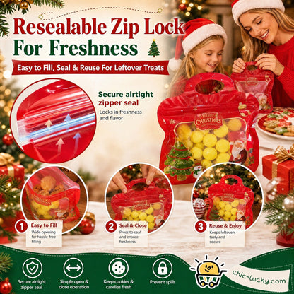 🎄 Festive Self-Seal Treat Bags – Santa & Snowman Print | Resealable, Food-Safe & Perfect for Cookies, Chocolates & Little Gifts⛄