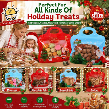 🎄 Festive Self-Seal Treat Bags – Santa & Snowman Print | Resealable, Food-Safe & Perfect for Cookies, Chocolates & Little Gifts⛄