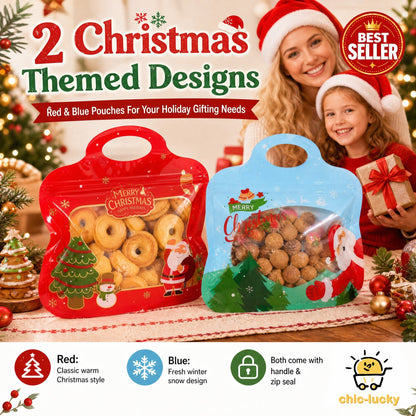 🎄 Festive Self-Seal Treat Bags – Santa & Snowman Print | Resealable, Food-Safe & Perfect for Cookies, Chocolates & Little Gifts⛄