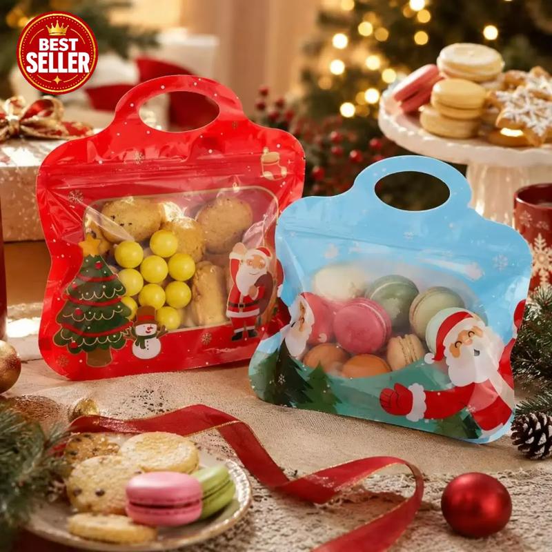 🎄 Festive Self-Seal Treat Bags – Santa & Snowman Print | Resealable, Food-Safe & Perfect for Cookies, Chocolates & Little Gifts⛄