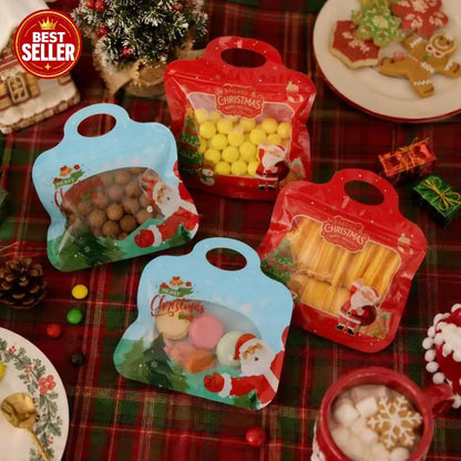 🎄 Festive Self-Seal Treat Bags – Santa & Snowman Print | Resealable, Food-Safe & Perfect for Cookies, Chocolates & Little Gifts⛄