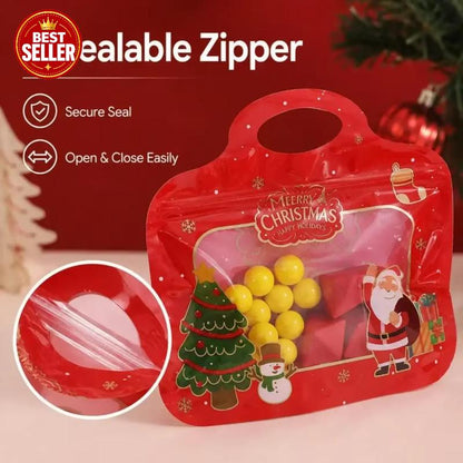 🎄 Festive Self-Seal Treat Bags – Santa & Snowman Print | Resealable, Food-Safe & Perfect for Cookies, Chocolates & Little Gifts⛄